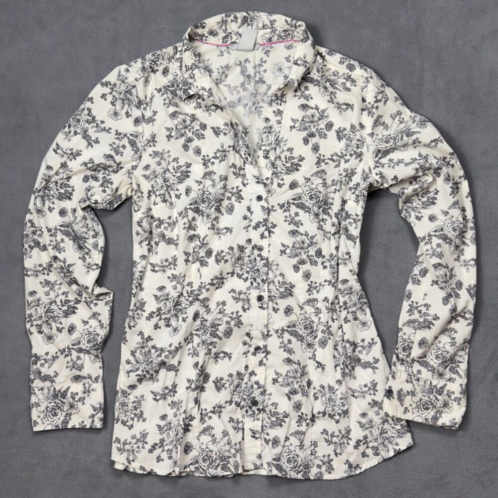 H&M Black and White Floral Button-Down Size 12